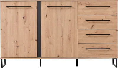 Produktbild von Homestyle4u Kommode Sideboard Schwarz Holz Schrank Wohnzimmerschrank Highboard Anrichte Flur