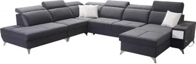 Produktbild von IM Sofa XXL Couch in U Form mit Bettfunktion und Bettkasten DEOS X Grau Stoff CASABLANCA 2315 Ottomane Rechts Hochwertige Qualität