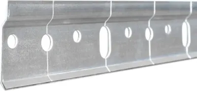 A close-up shot of a metal mounting rail with multiple holes.
