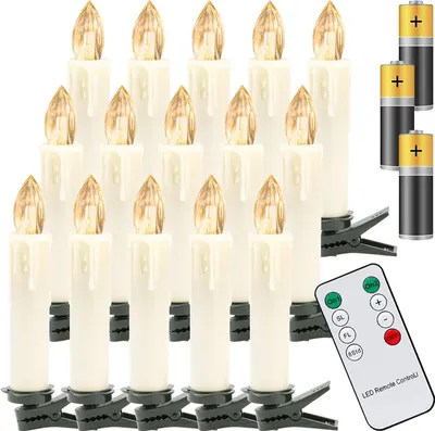 Produktbild von 40 LED-Weihnachtskerzen, kabellos, warmweiß, mit Fernbedienung und Batterien, dimmbar, Schutzart IP44, für Weihnachtsbaum, Weihnachtsdekoration