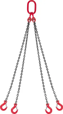 Obrázek produktu pro Řetězové závěsy – zarážkový řetěz se 4 háky – slitina oceli G80 – průměr 6,3 mm – délka 1,5 m – nosnost 2993 kg – nastavitelný pro zajištění nákladu a odtahování