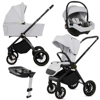 Produktbild von BabyLux® Kinderwagen 4in1 Set ROSSO, Silber, Faltbar Leicht Kombikinderwagen Set incl. Babywanne, Reisebuggy, Kindersitz i-Size, Auto Basisstation