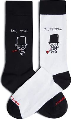 Zdjęcie produktu dla Skarpety Jimmy Lion Dr Jekyll And Mr Hyde Crew – białe, czarne, rozmiar 41–46 (męskie) – białe, czarne, rozmiar 41–46