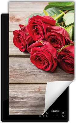 Produktbild von DarHaus Herdabdeckplatte 1 teilig 30x52 cm Anti Rutsch Matte Aufrollbar, Rosen - Holz