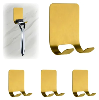 Produktbild von 4 Stück Klebe-Rasierhalter aus Edelstahl, goldene Handtuchhaken für Küche und Badezimmer