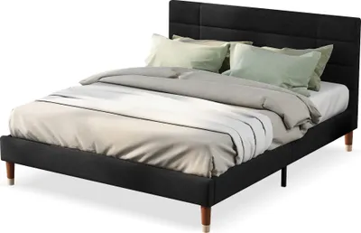 Produktbild von Merax Polsterbett 140x200cm Doppelbett aus Leinen mit Lattenrost, geopolsteres Bettgestell mit Kopfteil für Erwachsene und Jugendliche, Schwarz