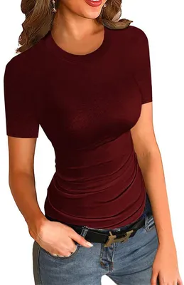 Produktbild von Damen-T-Shirt mit Rundhalsausschnitt, geripptem Strick und schmaler Passform,Größe:M