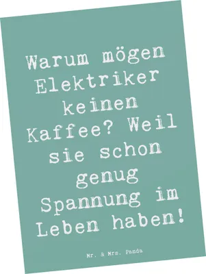 Produktbild von Mr. & Mrs. Panda Postkarte Spruch Elektriker Witz - Meeresbrise - Geschenk, Beruf, bildkarte, Postkarten, Ansichtskarten, kreative Geschenke, Handwerk, handgefertigte