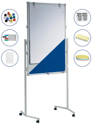 Zdjęcie produktu dla Tablica prezentacyjna MAUL MAULpro 120 x 75 cm mobilna z regulacją wysokości niebieska biała
