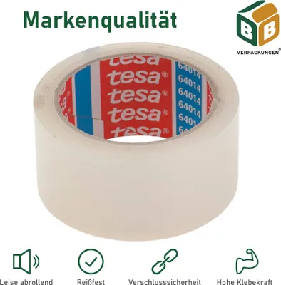 Produktbild von 6 x Tesa Klebeband (5 cm x 66 m) transparent Paketklebeband Packband PP Kleberolle leise abrollend