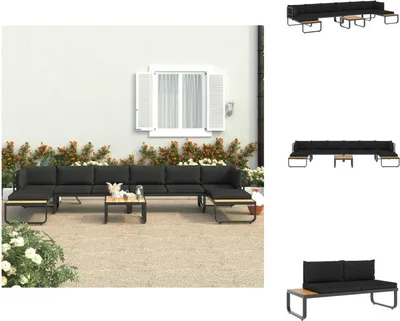 Immagine prodotto di vidaXL Set di divani angolari da giardino 5 pezzi con cuscini in alluminio e WPC - Divani da giardino