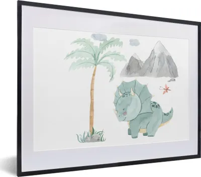 Produktbild von MuchoWow® Gerahmtes Poster Kinderzimmer - Dinosaurier - Berg - Jungen - Mädchen - Kind 40x30 cm - Poster mit Schwarzem Bilderrahmen Wandposter Rahmen Foto Bilder - Bilderrahmen - Poster im Rahmen