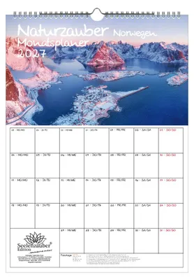 Produktbild von Naturzauber Norwegen Planer DIN A3 Kalender für 2027 Natur Reise Land Urlaub - Seelenzauber