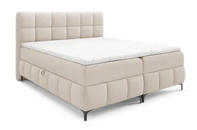 Produktbild von Boxspringbett 200x200 cm Altessa mit Bettkasten - Metallfüßen, Matratze H3, Topper - Modern Design, Chenille, Beige