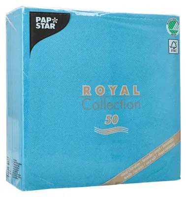 Obrázek produktu pro PAPSTAR ubrousky "ROYAL Collection", tyrkysový kapesník, 1/4 přehybu, 4-vrstvý, baleno ve smršťovací fólii, rozměry: 400 x - 1 kus (81748)
