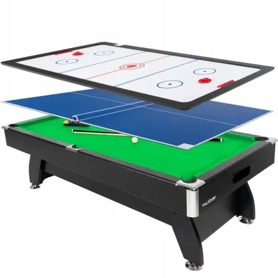 Zdjęcie produktu dla Stół bilardowy THUNDER z nakładką cymbergaj/ping pong 9FT - BOLD-BLACK-9FT-HOCEKY-PING, z akcesoriami, 274x142x81cm, zestaw bil, kije