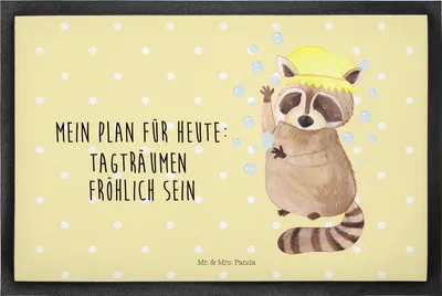 Produktbild von Mr. & Mrs. Panda fußmatte Waschbär 40 x 60 cm - Gelb Pastell - Geschenk, Fußabstreifer, Fröhlich, Tagträumen, Seifenblasen, Sauberlaufmatte, Schmutzfangmatte, Plan