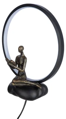 Produktbild von Gilde Tischleuchte (LED), rund, "Reading Lady", Buchmotiv, Kunstharz, schwarz, bronzefarben, VE 1, L. 14 cm, B. 30.5 cm, H. 34.5 cm 62887