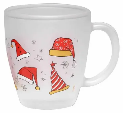Produktbild von 6x Glastasse frosted Weihnachten Mütze weiß/rot/grau Ø9x10cm Tasse Glühwein Punsch