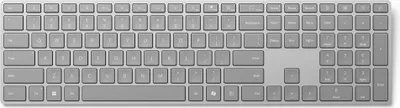 A top-down view of a gray Microsoft Surface Keyboard.