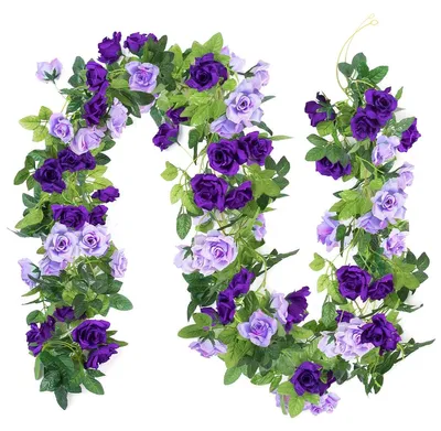 3 Kunstblumengirlanden, lila Rosen, 7,2 m, für Hochzeit & Deko