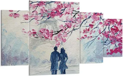 Produktbild von Bild auf Leinwand - Leinwandbild - 4 Teile - Paar Paris Baum - 160x90cm - Wand Bild - Wanddeko - Wandbilder - Leinwanddruck - Bilder - Wanddekoration - Leinwand bilder - Wandbild - DL160x90-4211