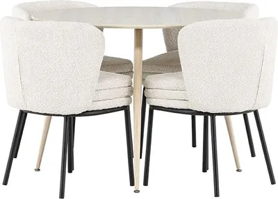 Zdjęcie produktu dla Plaza zestaw do jadalni stół Ø100cm i 4 krzesła bouclé whitewash.