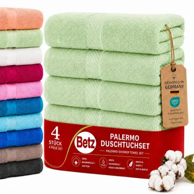 Produktbild von Betz 4 Stück Duschtücher Set Palermo Größe 70x140 cm 100% Baumwolle Badetuch Duschhandtuch Sporthandtuch Farbe  grün