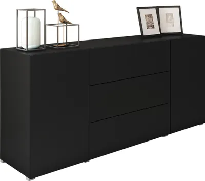 Produktbild von MIRJAN24 Türkommode Berlin 150, Stilvoll Wohnzimmer, Kommode mit zwei Drehtüren und drei Schubladen (Farbe: Schwarz Graphit)