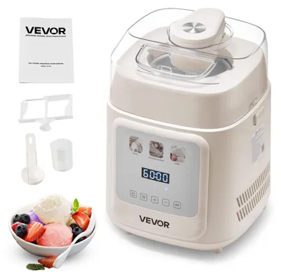 Image de Machine à glace automatique VEVOR avec compresseur intégré 1 L pas de pré-congélation, Gelato et Ice Cream Maker avec 4 modes, machine à glace électrique Frozen Yogurt Sorbet Maker Blanc
