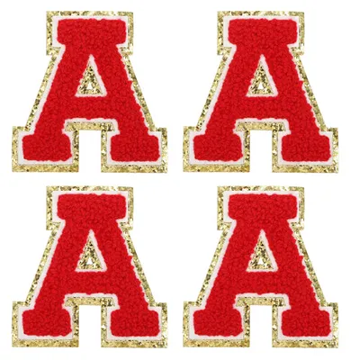 4 Chenille-Buchstaben A, rot, Aufbügler, Stickaufnäher