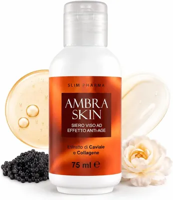 Zdjęcie produktu dla Ambra Skin, serum do twarzy przeciwstarzeniowe, 75 ml, z ekstraktem z kawiaru i kolagenem - nawilżenie i wygładzenie skóry - codzienna pielęgnacja