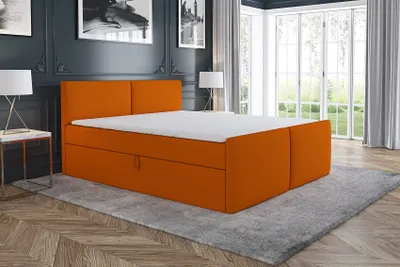 Produktbild von Boxspringbett Noxi 140x200 mit 2 Bettkästen, Bonell-Matratze und Topper. Möbel vom Hersteller- Handarbeit! Bett Komplett-Set mit Matratze, Bettkasten & Kopfteil. Modern und robust.