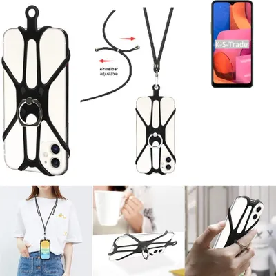 Produktbild von K-S-Trade 3in1 Handykette Handyband Handykordel Halsband Smartphone-Ring Handy-Ring kompatibel mit Samsung Galaxy A20s Fingerhalterung Handyring