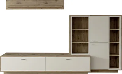 Produktbild von Wohnkombination Santerno 2 | Soft white / Viking Oak | 3-teilig | ohne Beleuchtung