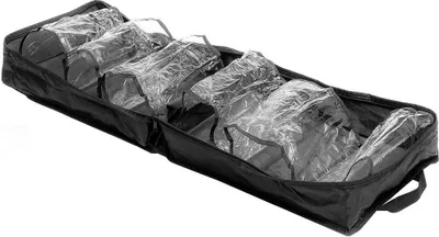 Zdjęcie produktu dla InnovaGoods - Worek podróżny na buty, 6 przezroczystych przegródek, pojemność na 12 butów, kompaktowa i lekka konstrukcja, czarny, średni, poliester