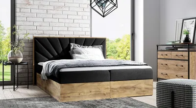 Obrázek produktu pro Čalouněná manželská postel 200x220 CHANTELLE 7 - dub wotan / grafitová + topper