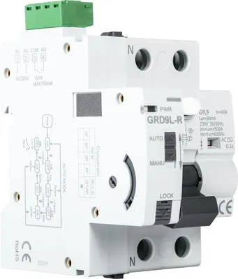 A close-up, angled view of an electrical circuit breaker.