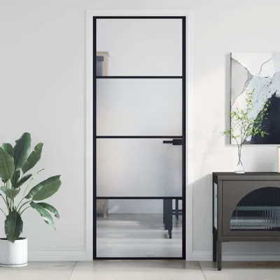 Produktbild von Cloris Designermöbel Innentür Schlank Schwarz 76x201,5 cm Hartglas und Aluminium 2024 Neu