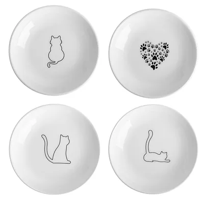 Katzennapf Keramik, 4 Stück, 15 x 15 x 2,5 cm, weiß