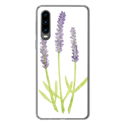 Produktbild von MuchoWow® Handyhülle Schutzhülle Hülle für Huawei P30 Lavendel - Aquarell - Pflanzen Silikon Softcase Handy Hülle - Kartenbesitzer