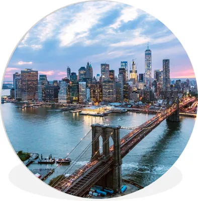 Produktbild von MuchoWow® Rundes Wandbild - Runde Bilder New York - Skyline - Brücke Ø 60 cm Kreis Wanddekoration Kunststoff - Wandkreis - Wandschmuck - Wand Kreis - Das Schlafzimmer - Die Bilder - Wandmalerei - Kunst für das Haus - das Plastik