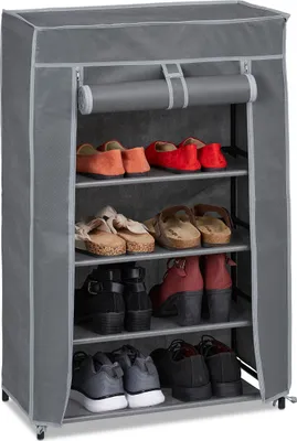 Produktbild von Relaxdays Schuhschrank Stoff, 5 Fächer, 15 Paar Schuhe, abnehmbarer Bezug, Schuhregal, HxBxT: 90 x 60 x 30 cm, anthrazit