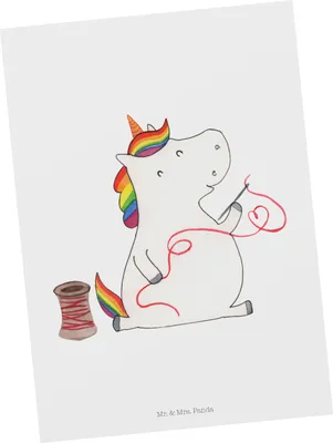 Produktbild von Mr. & Mrs. Panda Postkarte Einhorn Näherin - Weiß - Geschenk, Basteln, Freundin, Häkeln, Ansichtskarten, Unicorn, Grußkarte, Stricken, Fotokarte, Postkarten, Einhörner