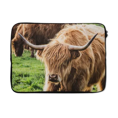 Produktbild von MuchoWow® Laptop Hülle 13 Zoll Schottische Highlander - Tiere - Gras Laptoptasche - Laptophülle - Sleeve - Rundumschutz
