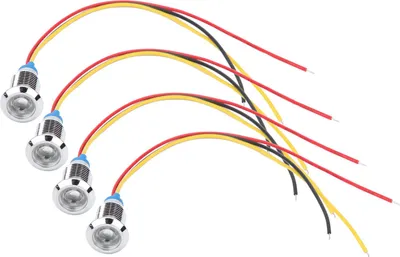 Obrázok produktu pre 4 sady preddrátovaných okrúhlych LED diód Kovové vodotesné indikátory 2 farieb Spoločná katóda 10 mm 1224 V (červená a žltá )
