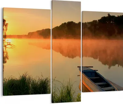 Produktbild von Bild auf Leinwand - Leinwandbild - Morgen Nebel See Landschaft - 95x80cm - Wand Bild - Wanddeko - Leinwanddruck - Bilder - Kunstdruck - Wanddekoration - Leinwand bilder - Wandkunst - CB95x80-2538