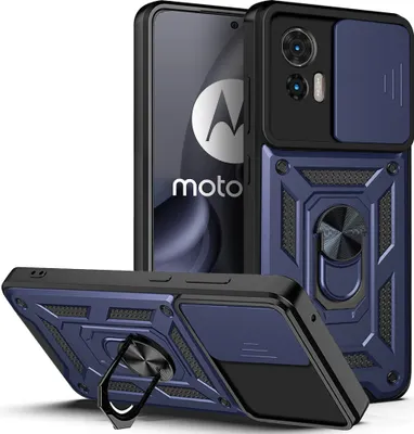 Produktbild von Motorola Edge 30 Neo Hülle mit Ring Ständer Halter Dia Kameraschutz TPU PC Schutzhülle für Motorola Edge 30 Neo Blau