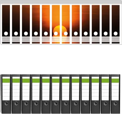 Produktbild von Wallario 12 Stück breite Ordner inkl. Klebeetiketten mit Motive Sonnenuntergang über dem Wasser II -  Set mit Rückenschildern / Ordnerrücken Stickern