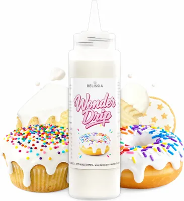 Produktbild von Belissia Wonder Drip Weiß 300g – Leuchtend lichtblaue Kuchenglasur zum einfachen Verzieren von Kuchen, Torten, Muffins, Cupcakes, Keksen & Desserts | Drip Cake Glasur – Fertig in Minuten